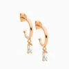 13mm Hoop Earrings Cubic Zirconia Baguette Drop Rose Gold
