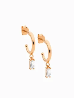 13mm Hoop Earrings Cubic Zirconia Baguette Drop Rose Gold