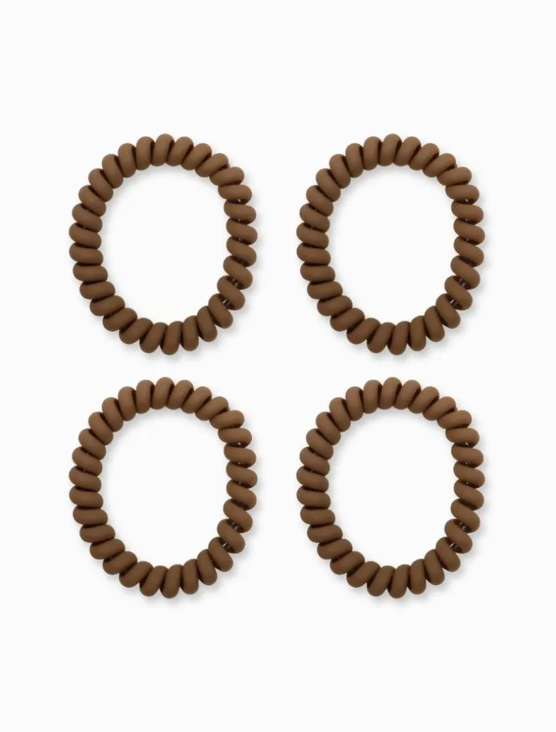 Mocha Spiral Hair Ties Pack of 4