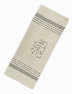 Natural Stripe Monogram Tea Towel Grey