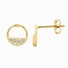 Open Circle Earrings Cubic Zirconia Rows Gold