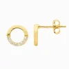 Open Circle Earrings Half Cubic Zirconia Gold