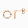 Open Circle Earrings Half Cubic Zirconia Rose Gold