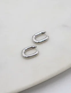 Oval Hoop Earrings Silver