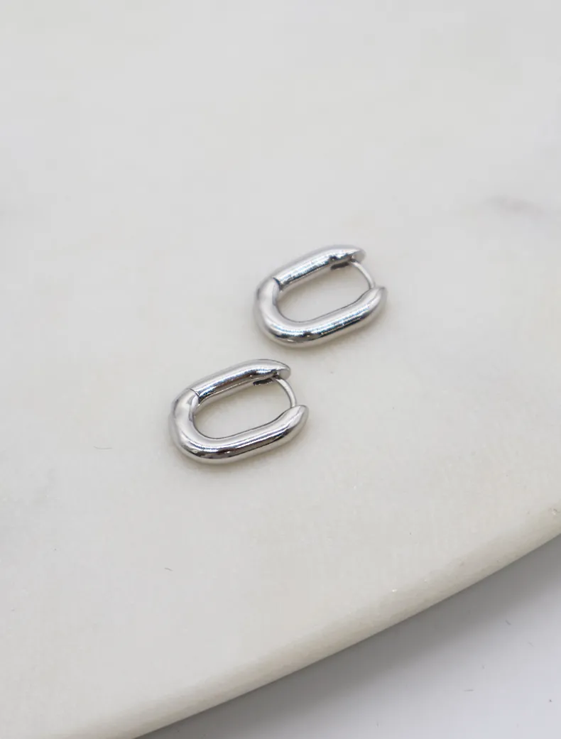 Oval Hoop Earrings Silver
