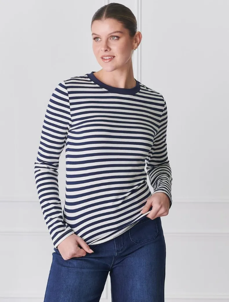 Paris Long Sleeve Tee Navy White