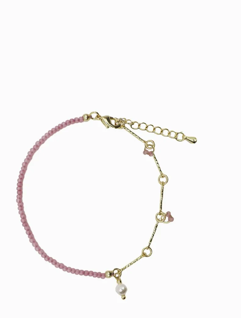 Pink Stone Pearl and Gold Bracelet