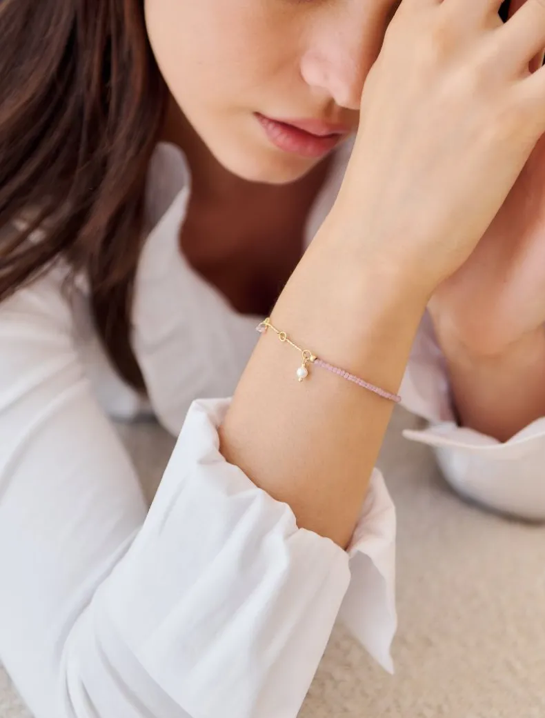 Pink Stone Pearl and Gold Bracelet