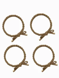 Plait Bow Hair Ties Set of 4 Beige