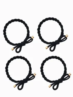 Plait Bow Hair Ties Set of 4 Black