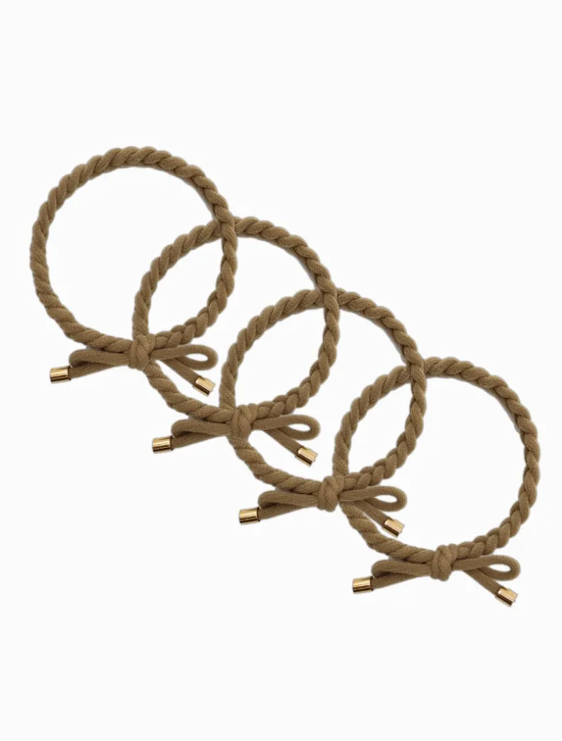 Plait Bow Hair Ties Set of 4 Beige