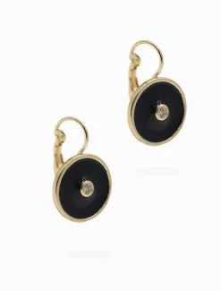 Round Enamel Crystal Hooks Black
