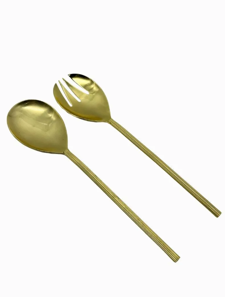 Salad Servers Ribbed Gold