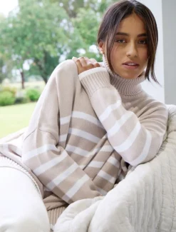 Samantha Striped Knit Ecru White