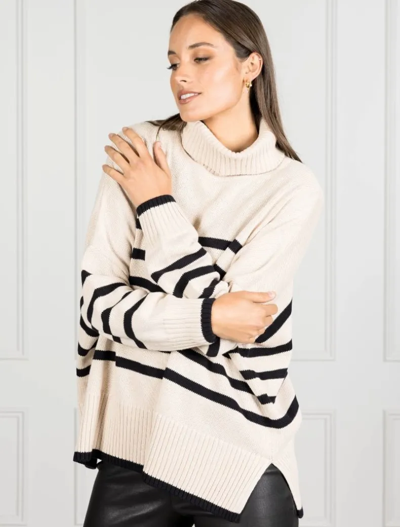 Samantha Striped Knit Ecru Black