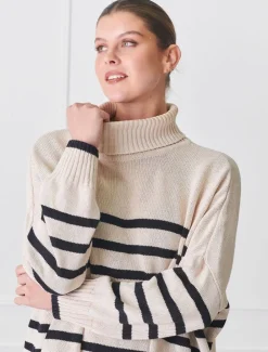 Samantha Striped Knit Ecru Black