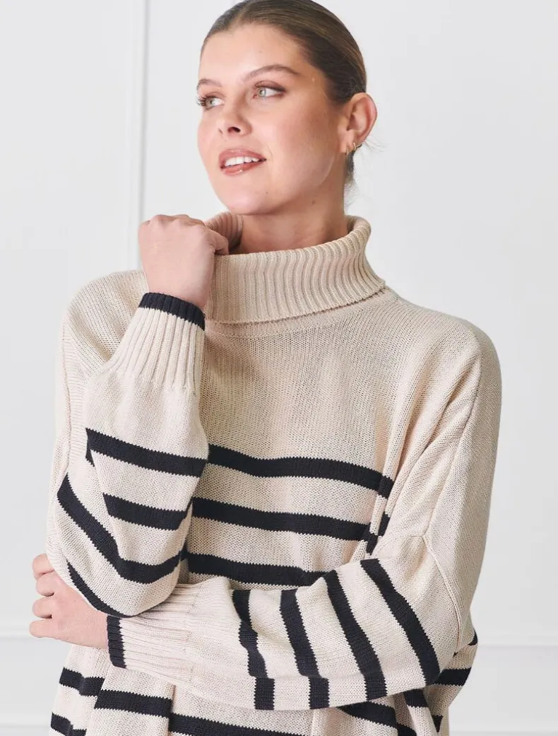 Samantha Striped Knit Ecru Black