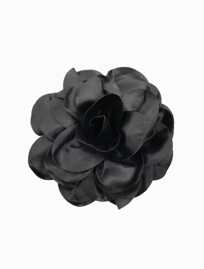Satin Flower Brooch Black