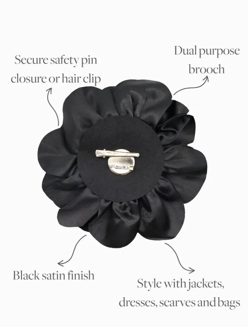 Satin Flower Brooch Black