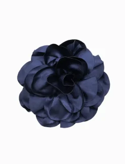 Satin Flower Brooch Navy