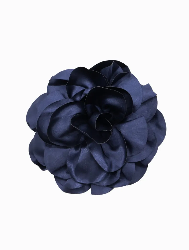 Satin Flower Brooch Navy