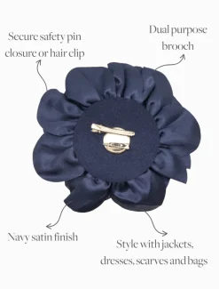 Satin Flower Brooch Navy