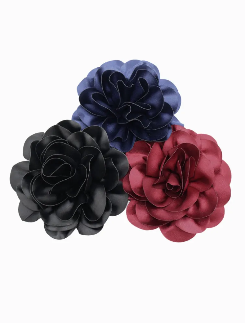 Satin Flower Brooch Navy