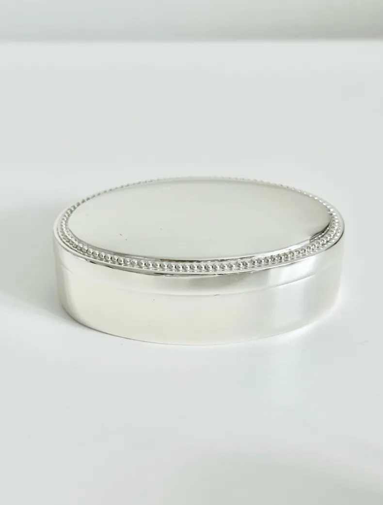 Silver Plated Oval Beaded Box