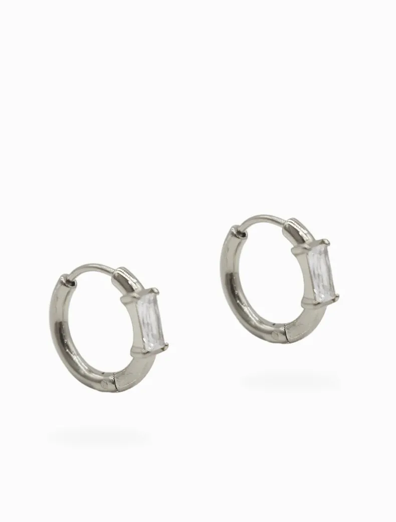Small Hoops Baguette Silver