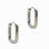 Solid Oval Lever Hoops Silver