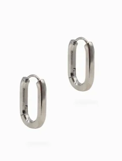 Solid Oval Lever Hoops Silver