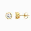 Stainless Steel 5mm Cubic Zirconia Crown Set Earring Gold