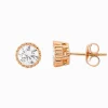 Stainless Steel 5mm Cubic Zirconia Crown Set Earring Rose Gold