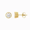 Stainless Steel 4mm Cubic Zirconia Crown Set Earring Gold