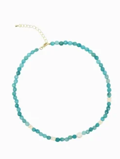 Stone and Pearl Necklace Blue