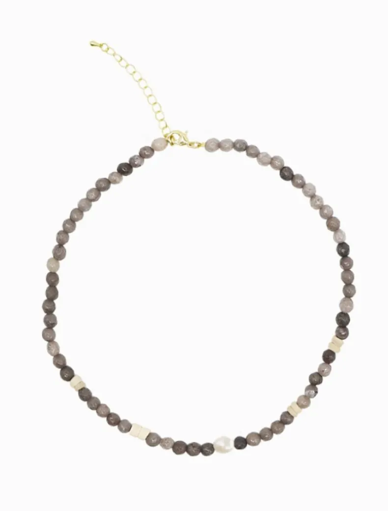 Stone and Pearl Necklace Grey