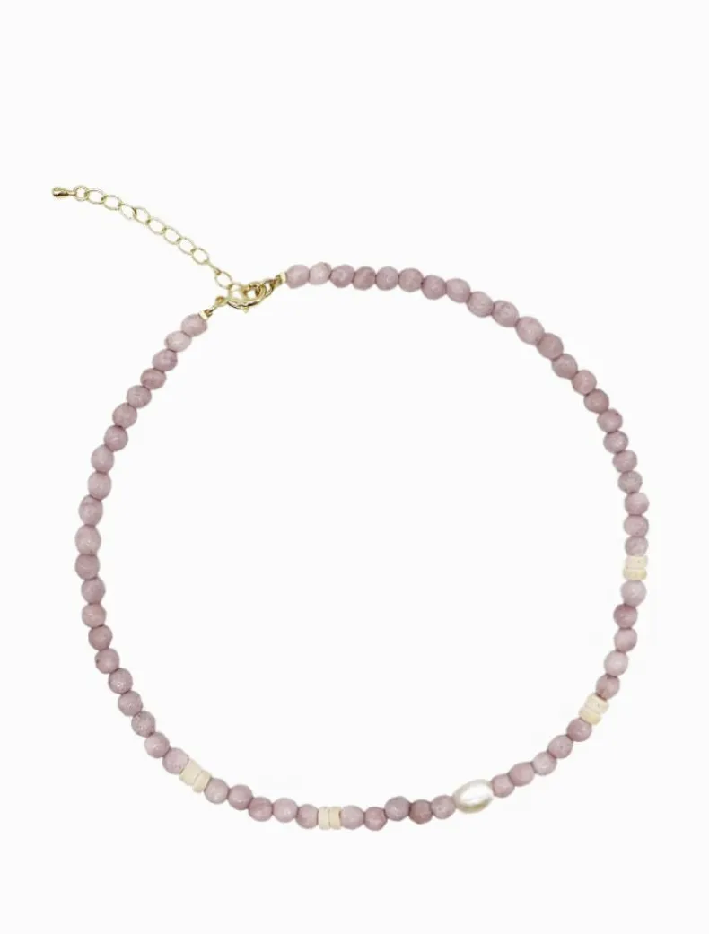 Stone and Pearl Necklace Lilac