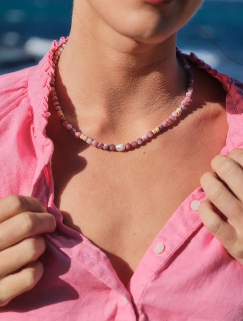 Stone and Pearl Necklace Lilac