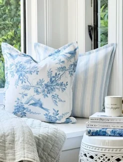 Stripes Linen Cushion Light Blue