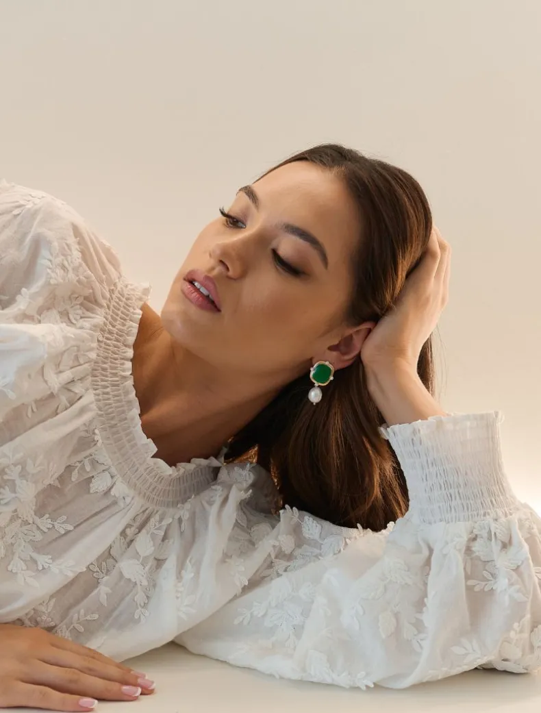 Symposium Emerald Pearl Drop Earrings