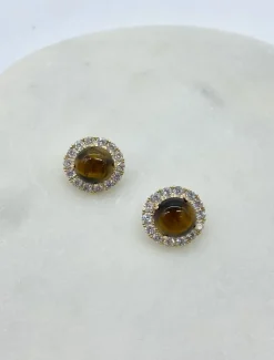 Tigers Eye and Crystal Studs