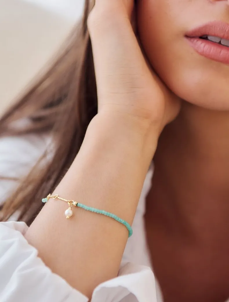 Turquoise Pearl and Gold Long Bracelet