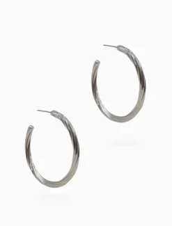 Twist Hoop Earrings Silver