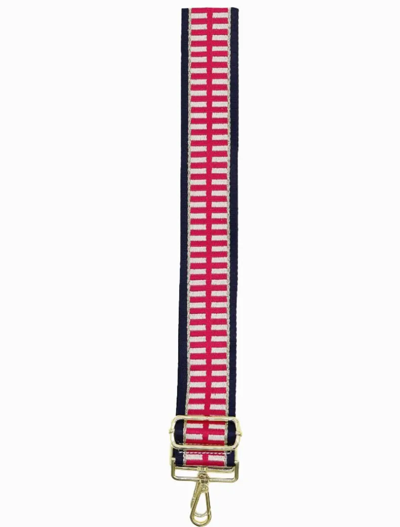 Webbing Bag Strap Pink Navy Gold