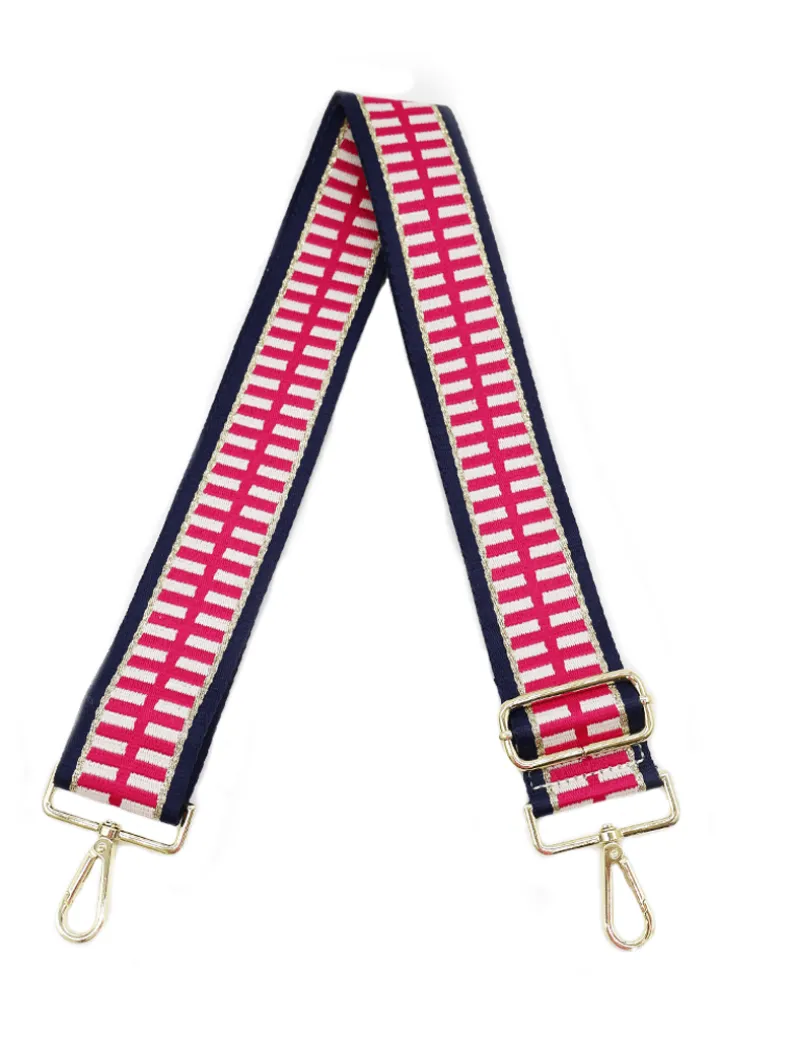 Webbing Bag Strap Pink Navy Gold