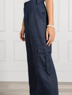 Wide Leg Linen Cargo Pant Navy - FINAL SALE