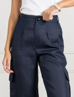 Wide Leg Linen Cargo Pant Navy - FINAL SALE